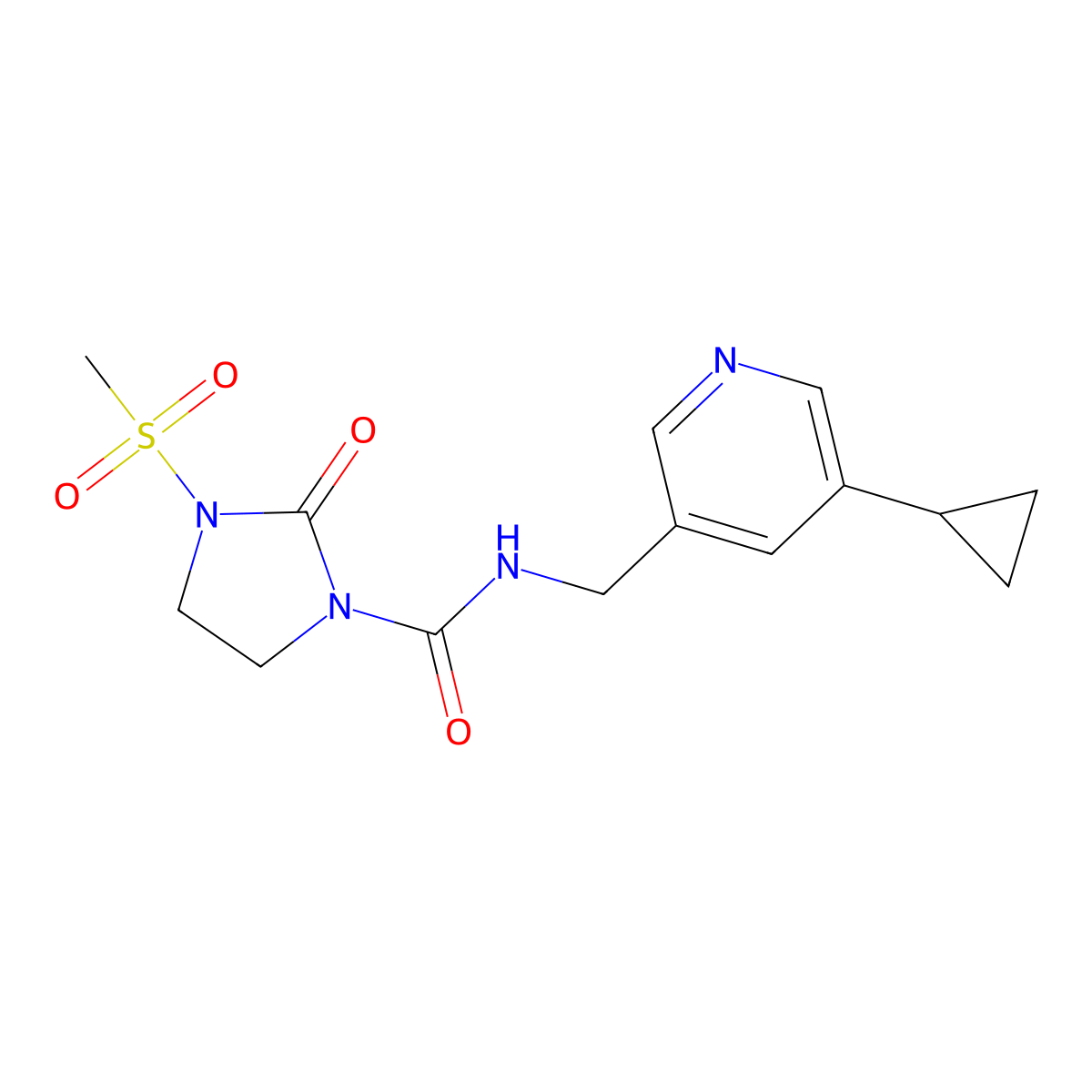 N-((5-cyclopropylpyridin-3-yl)methyl)-3-(methylsulfonyl)-2-oxoimidazolidine-1-carboxamide molecular structure, CAS 2034539-68-7