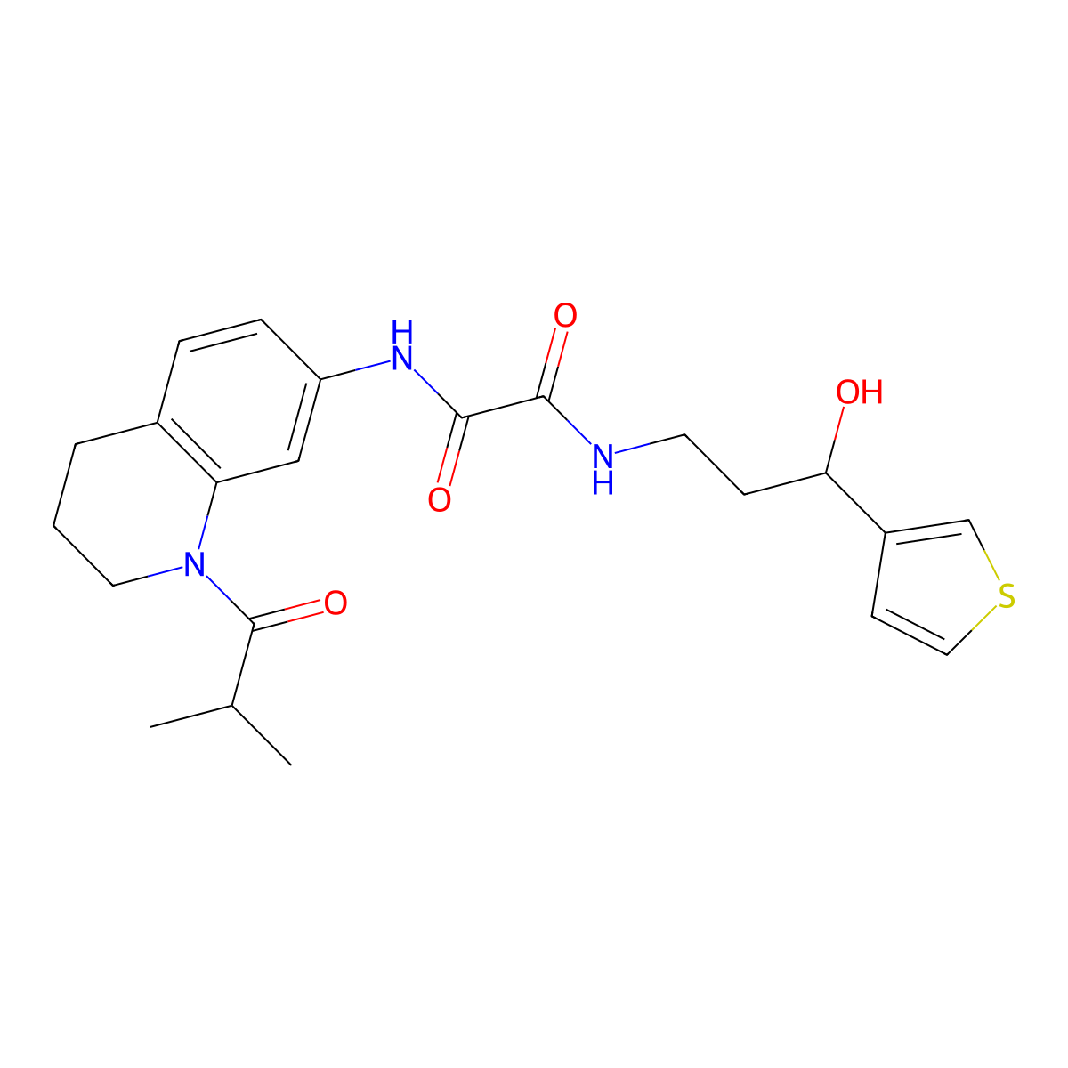 N1-(3-hydroxy-3-(thiophen-3-yl)propyl)-N2-(1-isobutyryl-1,2,3,4-tetrahydroquinolin-7-yl)oxalamide molecular structure, CAS 2034539-69-8