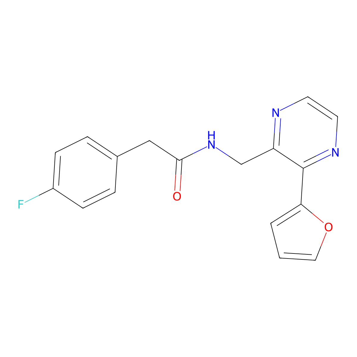 2-(4-fluorophenyl)-N-{[3-(furan-2-yl)pyrazin-2-yl]methyl}acetamide molecular structure, CAS 2034539-72-3