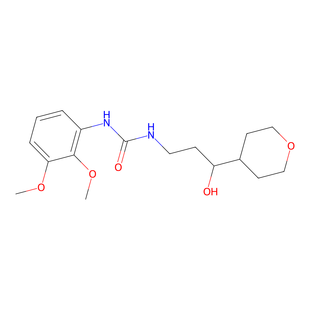 1-(2,3-dimethoxyphenyl)-3-(3-hydroxy-3-(tetrahydro-2H-pyran-4-yl)propyl)urea molecular structure, CAS 2034539-76-7