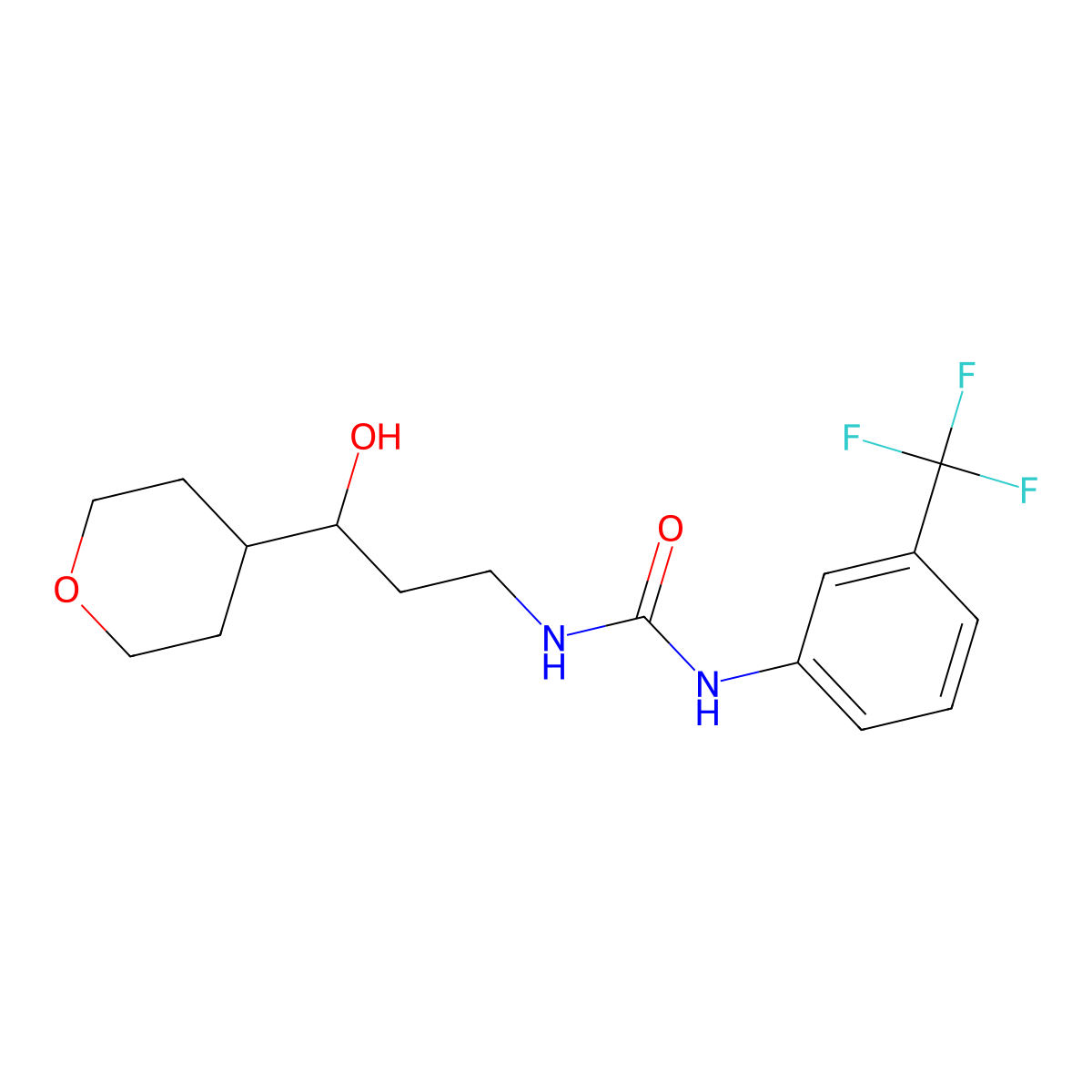 1-[3-Hydroxy-3-(oxan-4-yl)propyl]-3-[3-(trifluoromethyl)phenyl]urea molecular structure, CAS 2034539-81-4