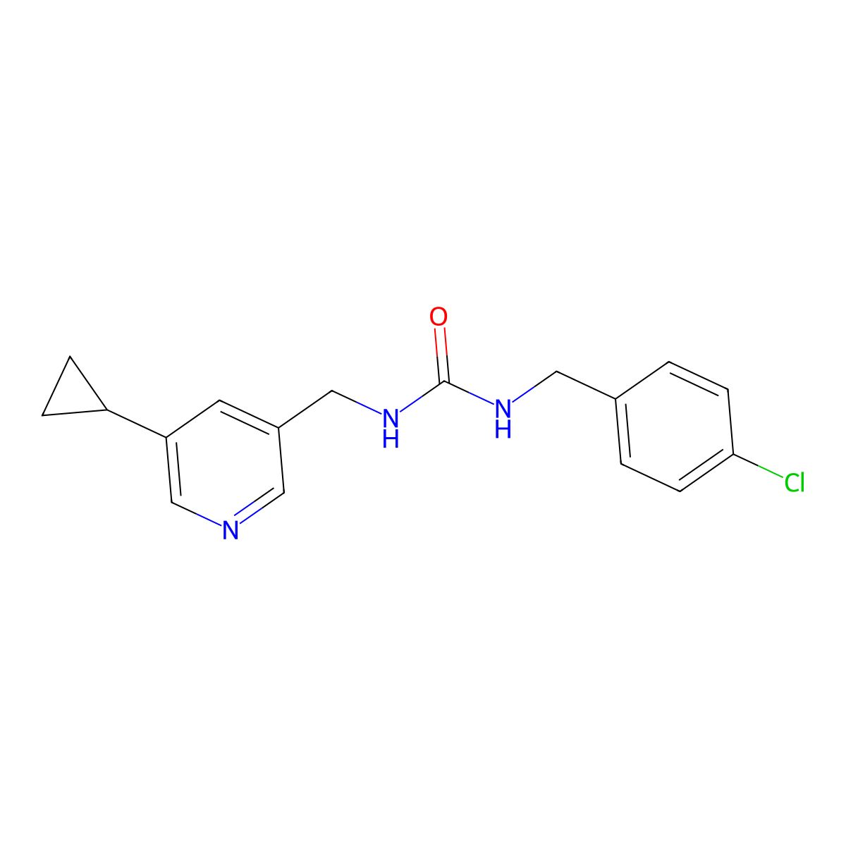 1-(4-Chlorobenzyl)-3-((5-cyclopropylpyridin-3-yl)methyl)urea molecular structure, CAS 2034539-84-7