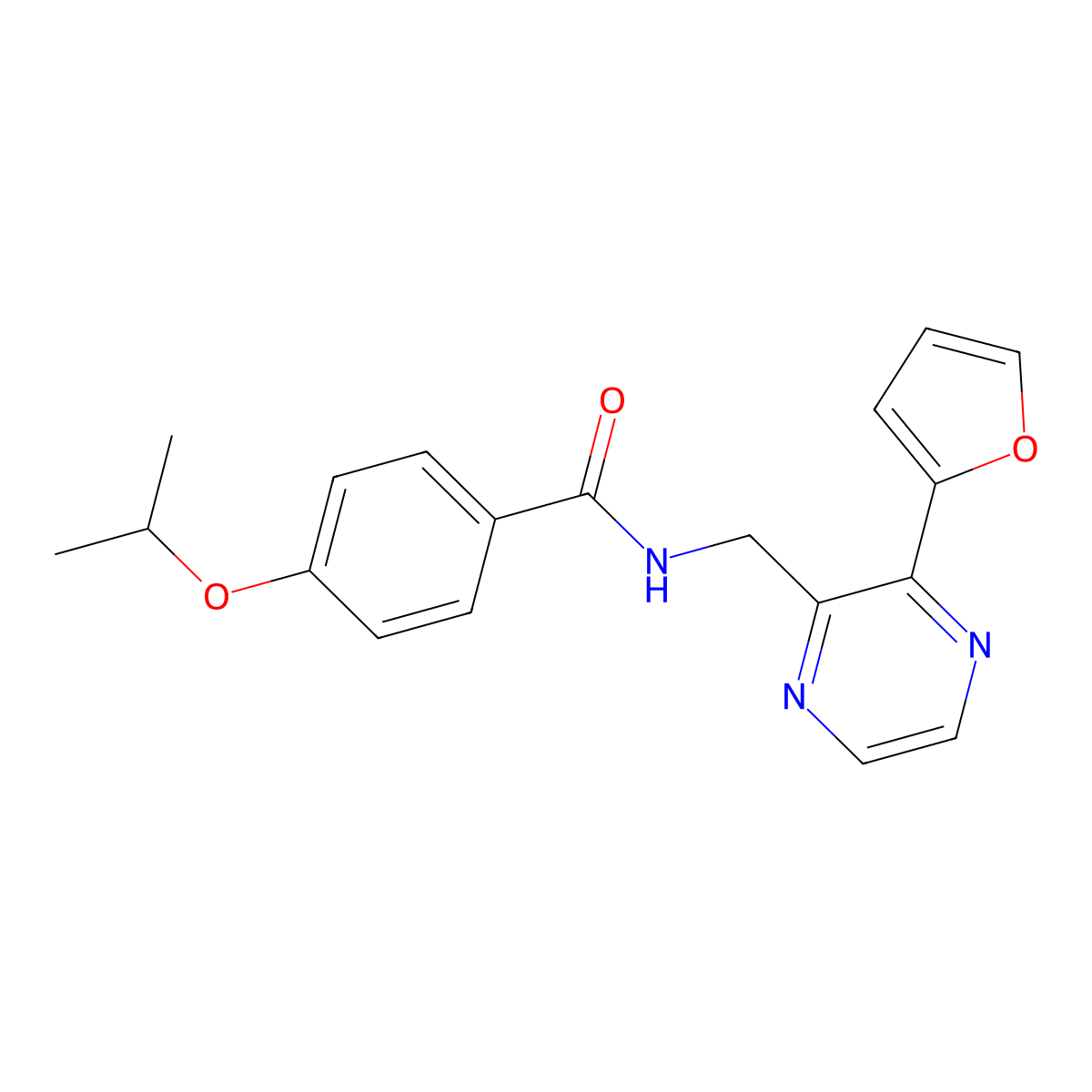 N-((3-(furan-2-yl)pyrazin-2-yl)methyl)-4-isopropoxybenzamide molecular structure, CAS 2034539-85-8