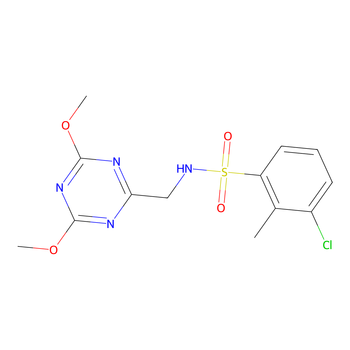 3-chloro-N-((4,6-dimethoxy-1,3,5-triazin-2-yl)methyl)-2-methylbenzenesulfonamide molecular structure, CAS 2034539-91-6