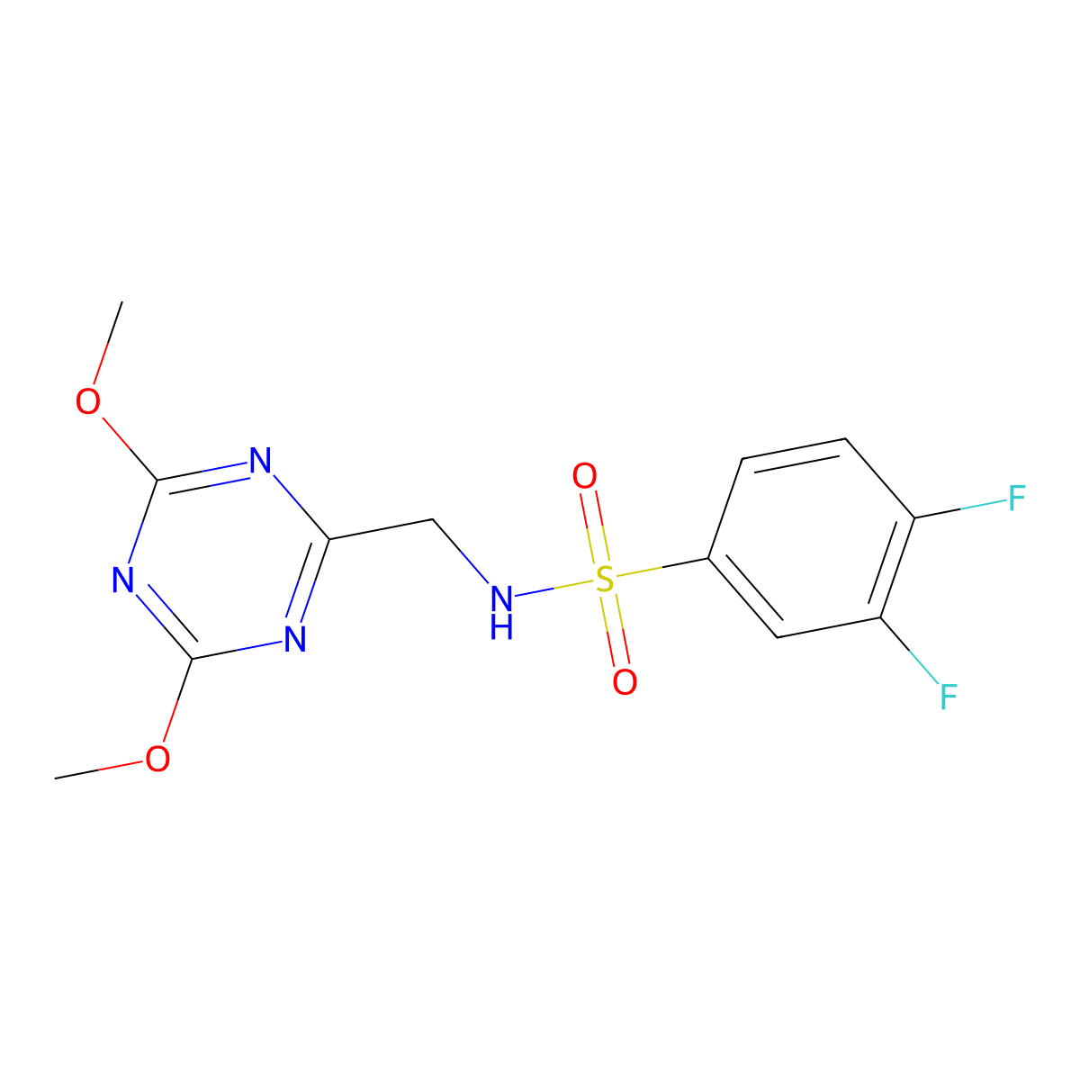 N-((4,6-dimethoxy-1,3,5-triazin-2-yl)methyl)-3,4-difluorobenzenesulfonamide molecular structure, CAS 2034539-96-1