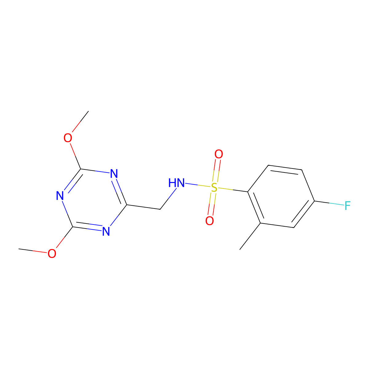 N-((4,6-dimethoxy-1,3,5-triazin-2-yl)methyl)-4-fluoro-2-methylbenzenesulfonamide molecular structure, CAS 2034540-02-6