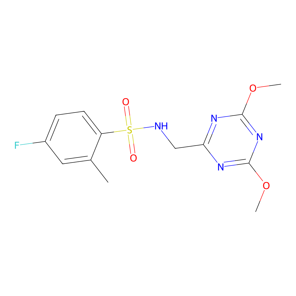 N-((4,6-dimethoxy-1,3,5-triazin-2-yl)methyl)-4-fluoro-2-methylbenzenesulfonamide molecular structure, CAS 2034540-02-6