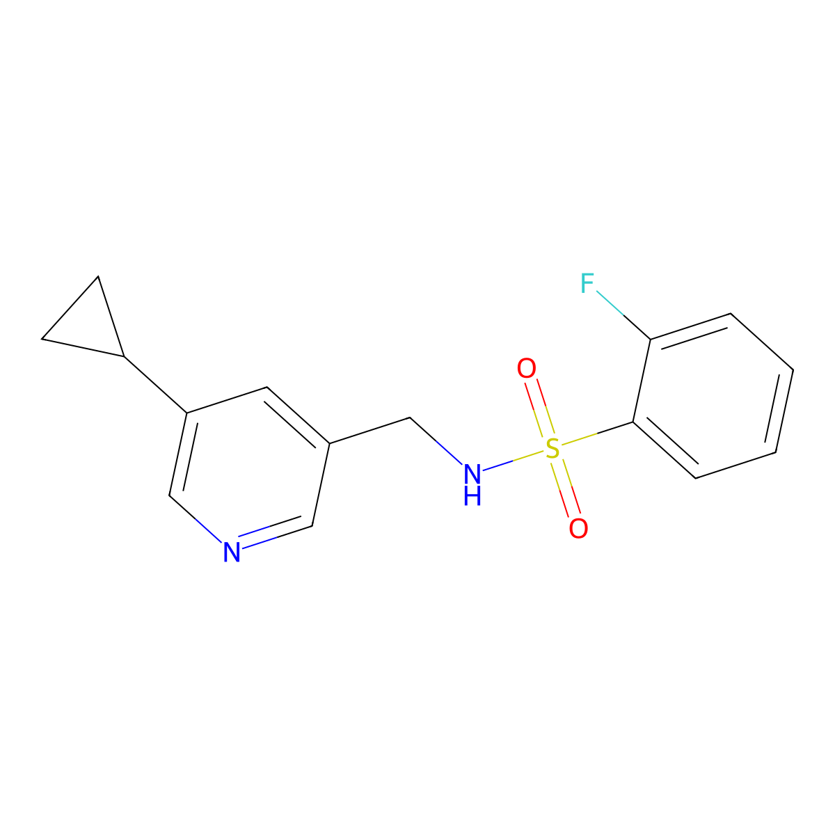 N-((5-cyclopropylpyridin-3-yl)methyl)-2-fluorobenzenesulfonamide molecular structure, CAS 2034540-08-2