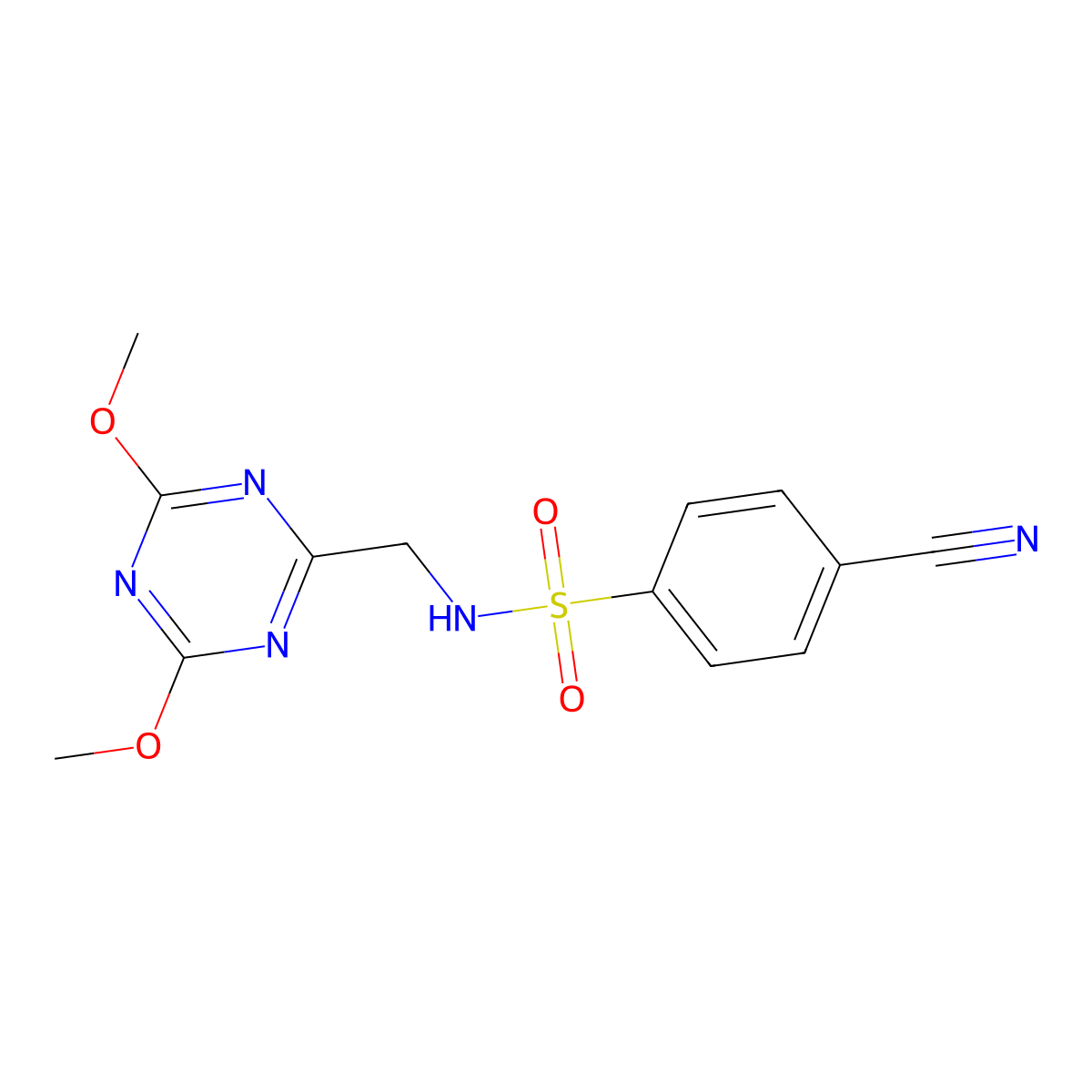 4-cyano-N-((4,6-dimethoxy-1,3,5-triazin-2-yl)methyl)benzenesulfonamide molecular structure, CAS 2034540-12-8