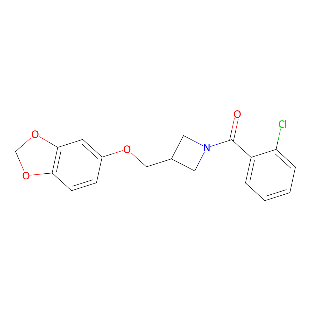 (3-((Benzo[d][1,3]dioxol-5-yloxy)methyl)azetidin-1-yl)(2-chlorophenyl)methanone molecular structure, CAS 2034540-13-9