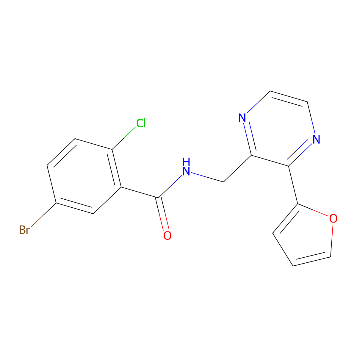 5-bromo-2-chloro-N-{[3-(furan-2-yl)pyrazin-2-yl]methyl}benzamide molecular structure, CAS 2034540-16-2
