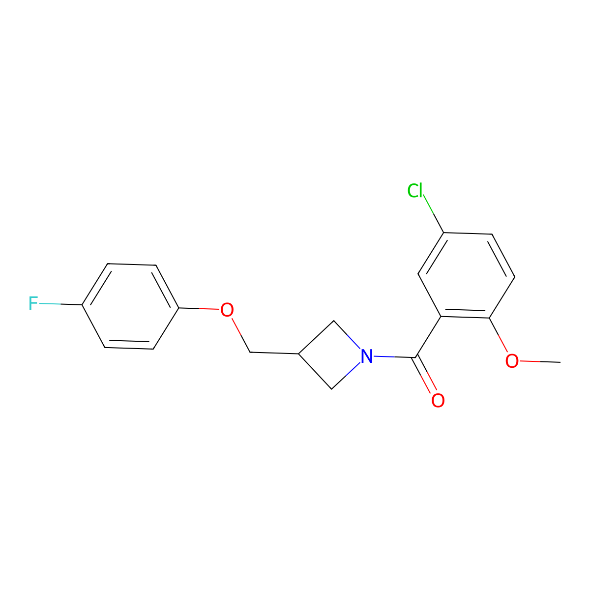 (5-Chloro-2-methoxyphenyl)(3-((4-fluorophenoxy)methyl)azetidin-1-yl)methanone molecular structure, CAS 2034540-17-3
