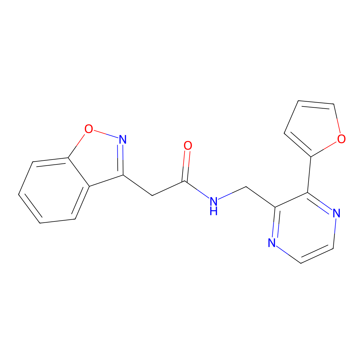 2-(benzo[d]isoxazol-3-yl)-N-((3-(furan-2-yl)pyrazin-2-yl)methyl)acetamide molecular structure, CAS 2034540-19-5