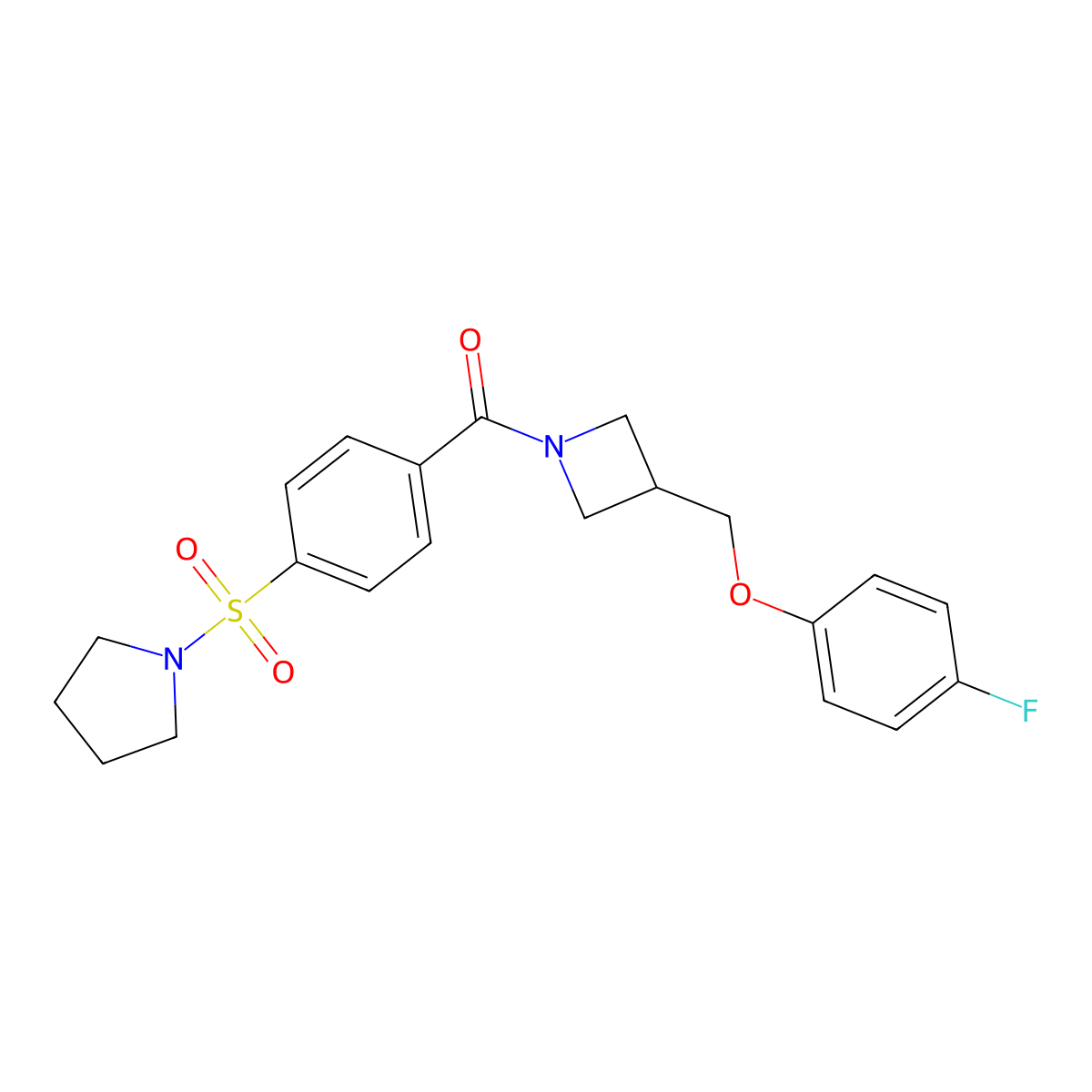 (3-((4-Fluorophenoxy)methyl)azetidin-1-yl)(4-(pyrrolidin-1-ylsulfonyl)phenyl)methanone molecular structure, CAS 2034540-25-3