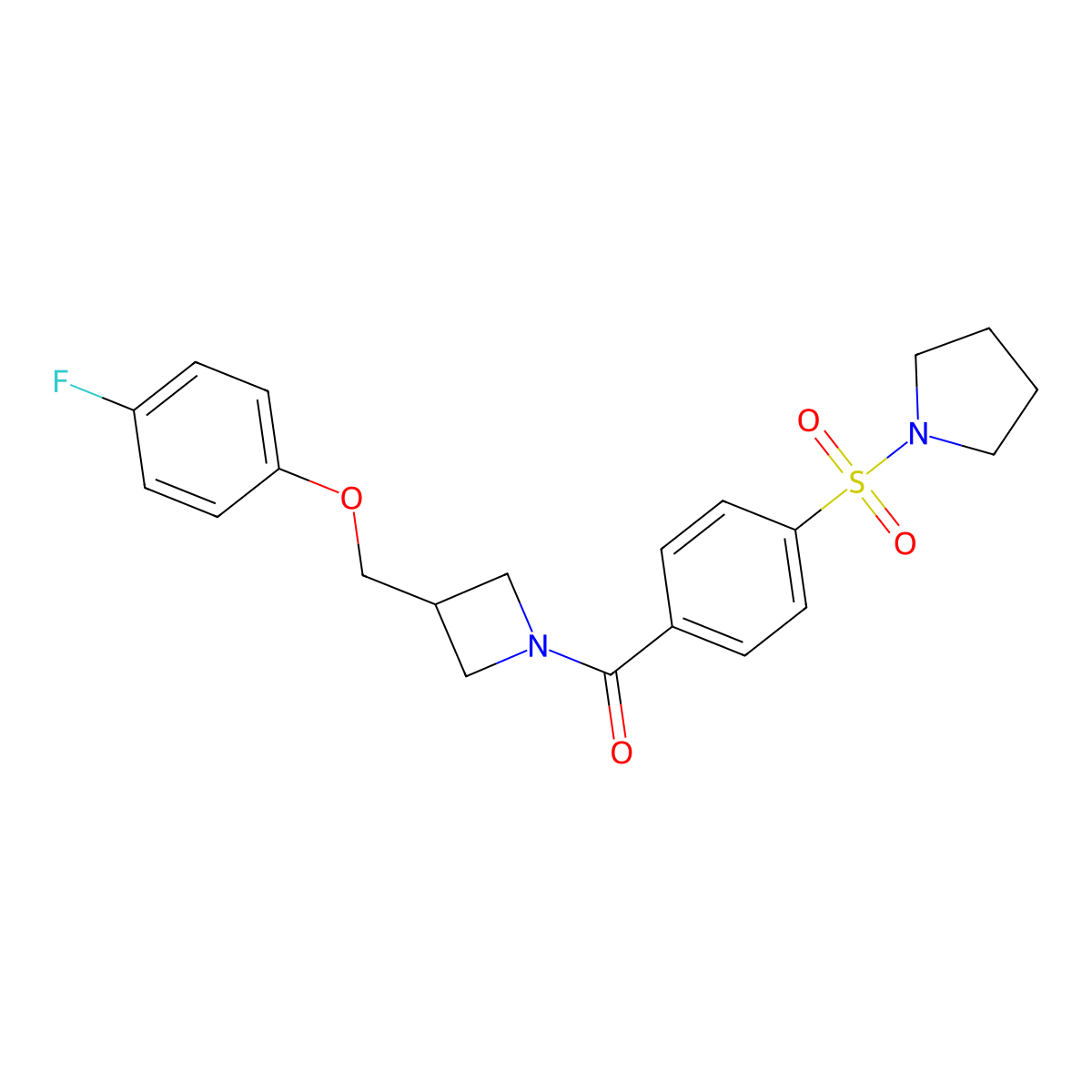 (3-((4-Fluorophenoxy)methyl)azetidin-1-yl)(4-(pyrrolidin-1-ylsulfonyl)phenyl)methanone molecular structure, CAS 2034540-25-3