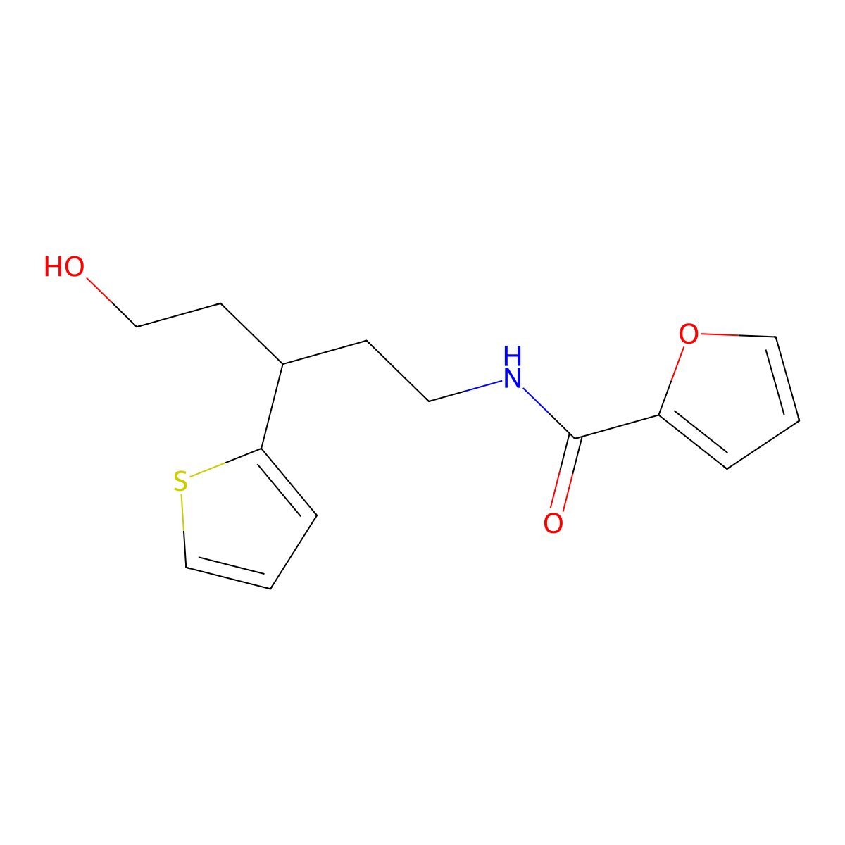 N-(5-hydroxy-3-(thiophen-2-yl)pentyl)furan-2-carboxamide molecular structure, CAS 2034540-29-7