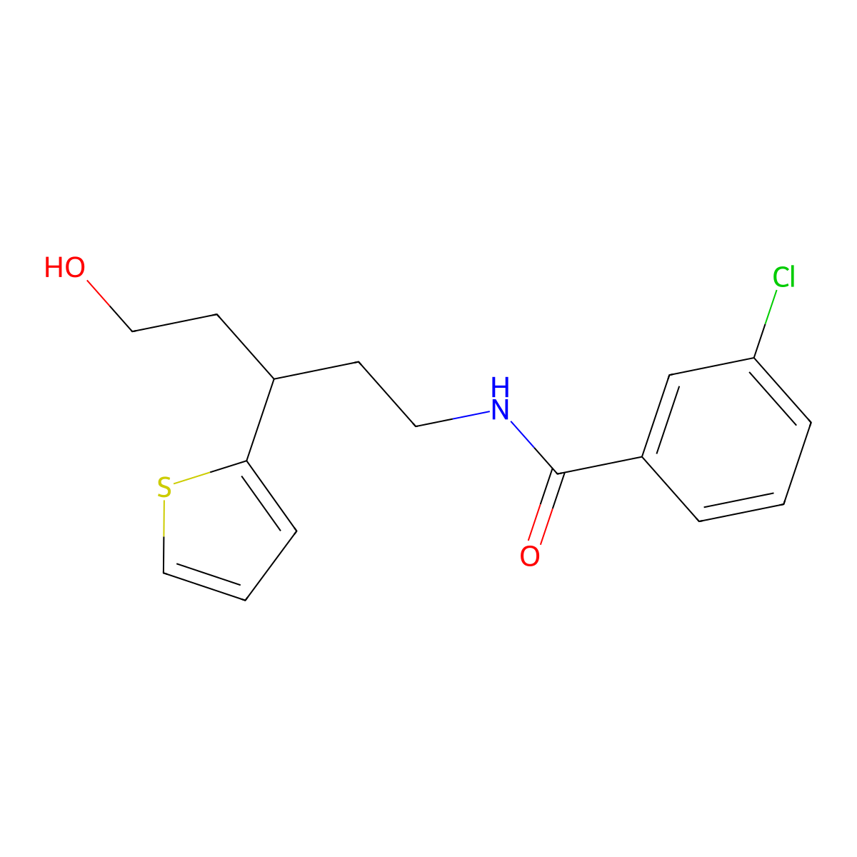 3-chloro-N-(5-hydroxy-3-(thiophen-2-yl)pentyl)benzamide molecular structure, CAS 2034540-38-8