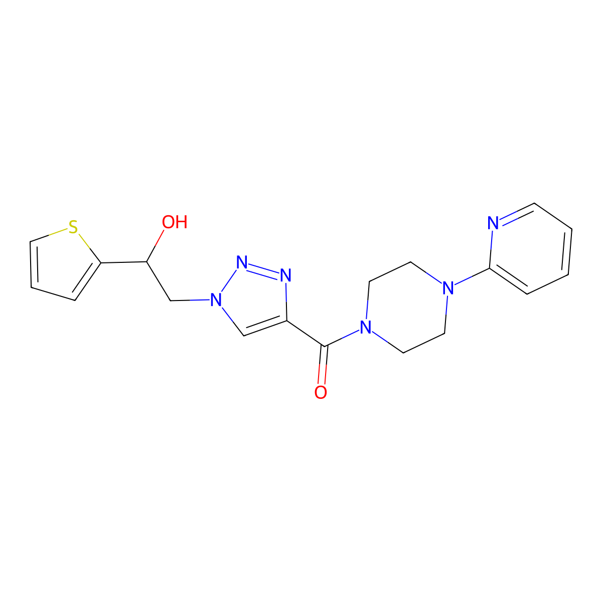 (1-(2-hydroxy-2-(thiophen-2-yl)ethyl)-1H-1,2,3-triazol-4-yl)(4-(pyridin-2-yl)piperazin-1-yl)methanone molecular structure, CAS 2034540-39-9