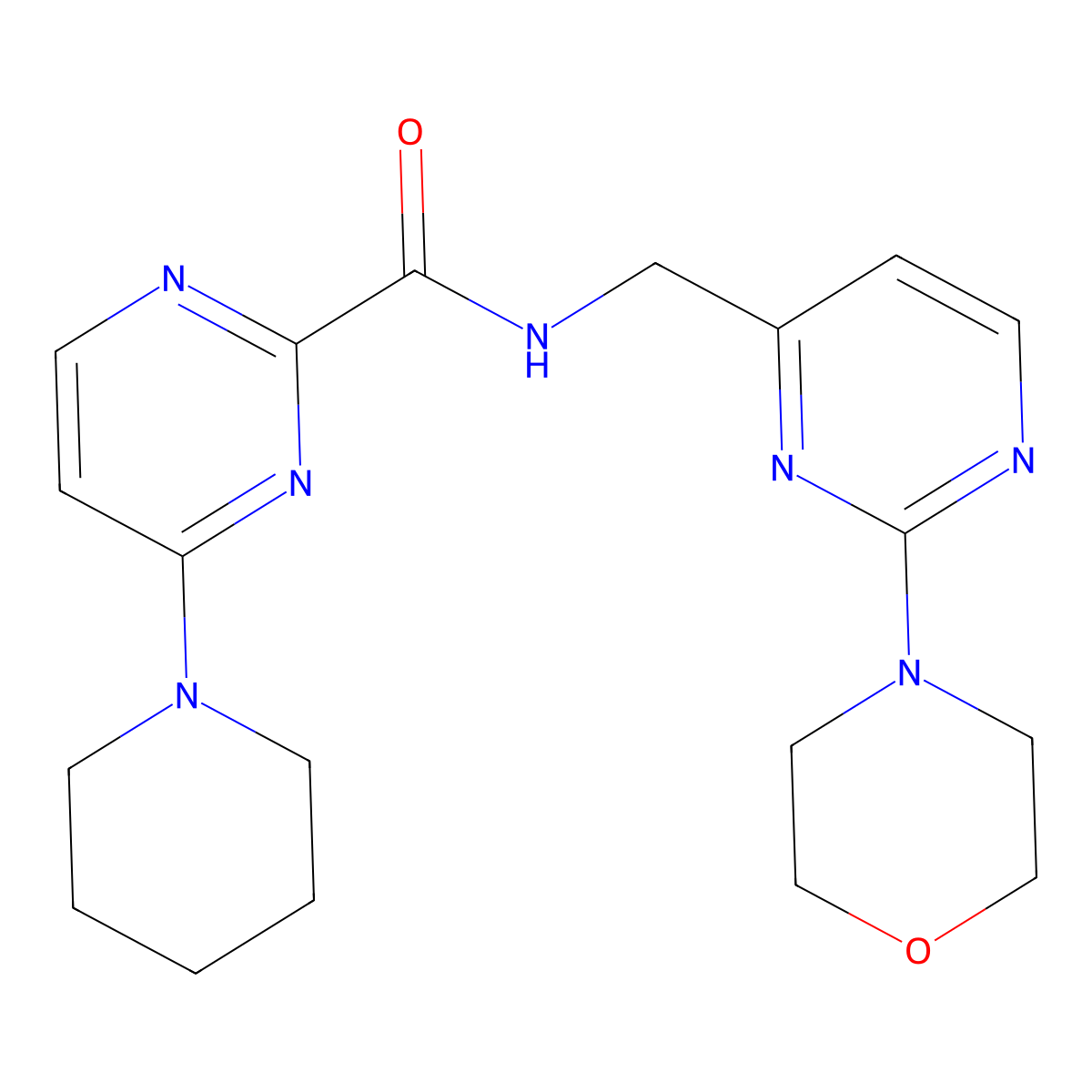N-((2-morpholinopyrimidin-4-yl)methyl)-4-(piperidin-1-yl)pyrimidine-2-carboxamide molecular structure, CAS 2034540-41-3