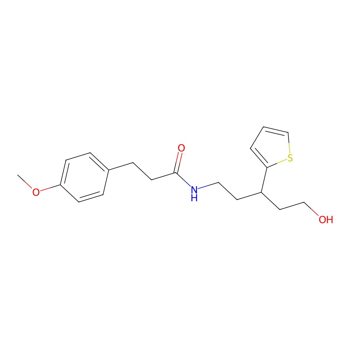 N-(5-hydroxy-3-(thiophen-2-yl)pentyl)-3-(4-methoxyphenyl)propanamide molecular structure, CAS 2034540-46-8