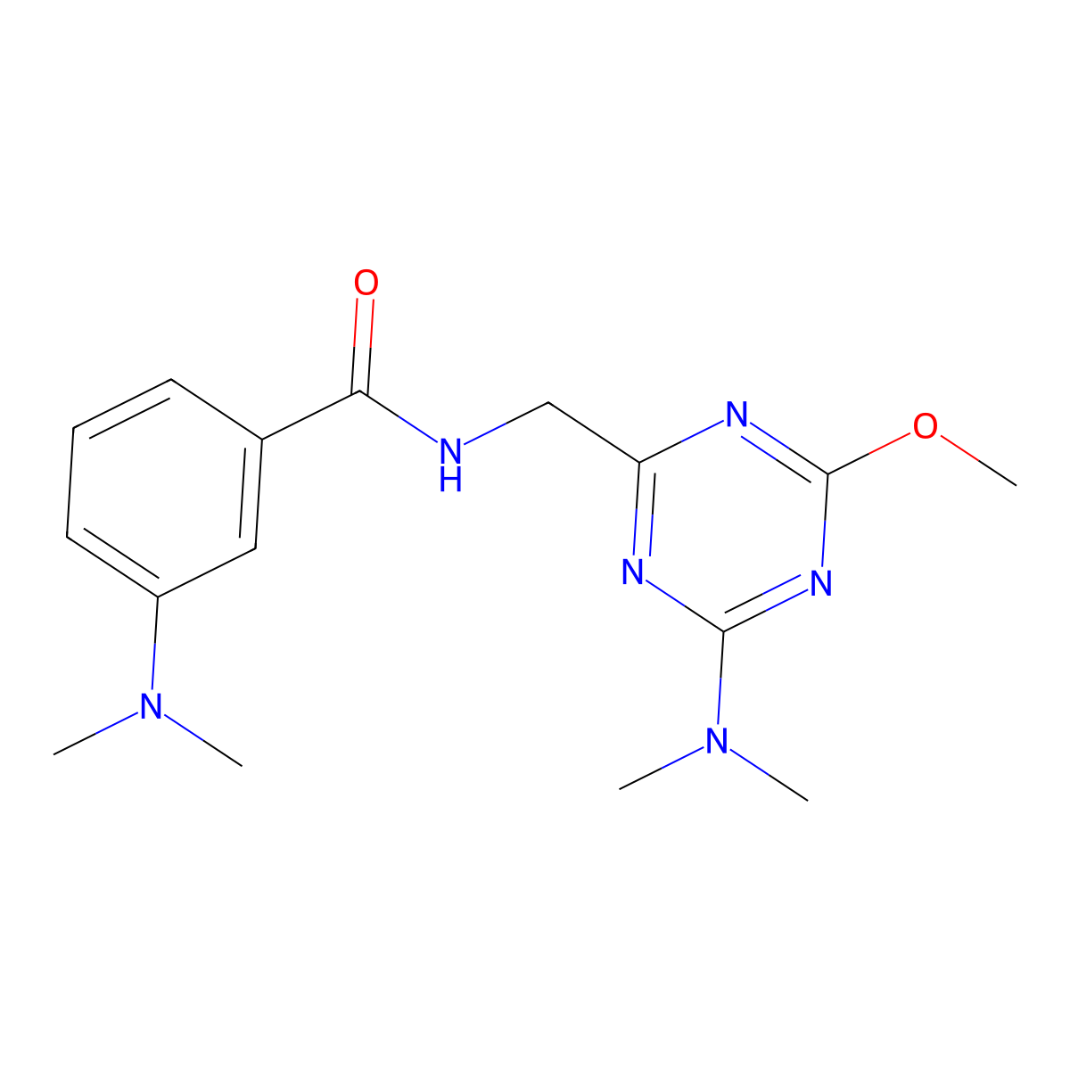 3-(dimethylamino)-N-{[4-(dimethylamino)-6-methoxy-1,3,5-triazin-2-yl]methyl}benzamide molecular structure, CAS 2034540-53-7