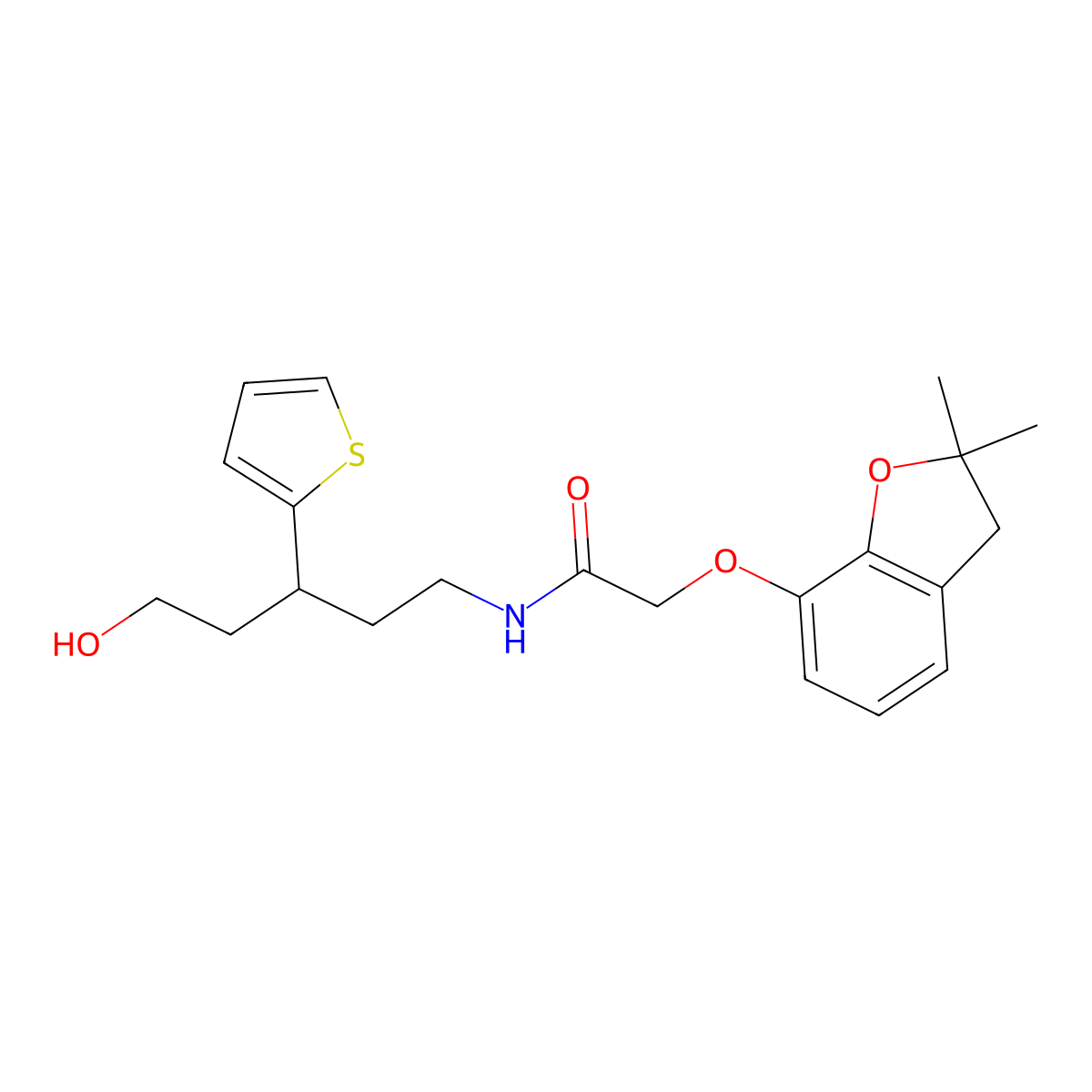 2-((2,2-dimethyl-2,3-dihydrobenzofuran-7-yl)oxy)-N-(5-hydroxy-3-(thiophen-2-yl)pentyl)acetamide molecular structure, CAS 2034540-54-8