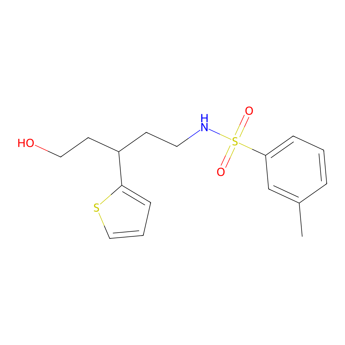 N-(5-hydroxy-3-(thiophen-2-yl)pentyl)-3-methylbenzenesulfonamide molecular structure, CAS 2034540-59-3