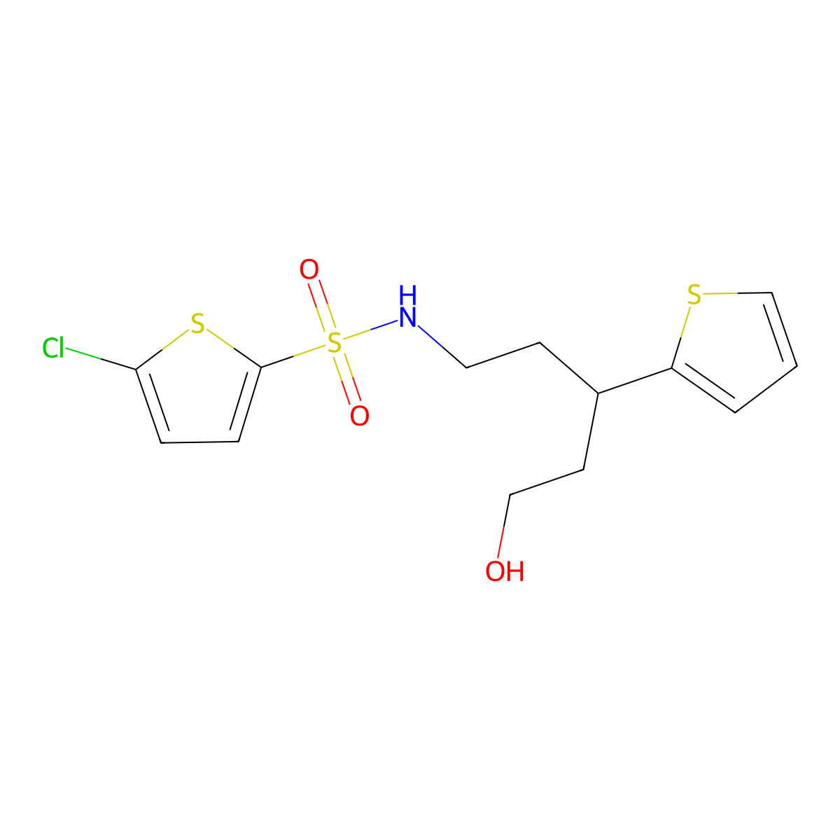 5-chloro-N-(5-hydroxy-3-(thiophen-2-yl)pentyl)thiophene-2-sulfonamide molecular structure, CAS 2034540-62-8