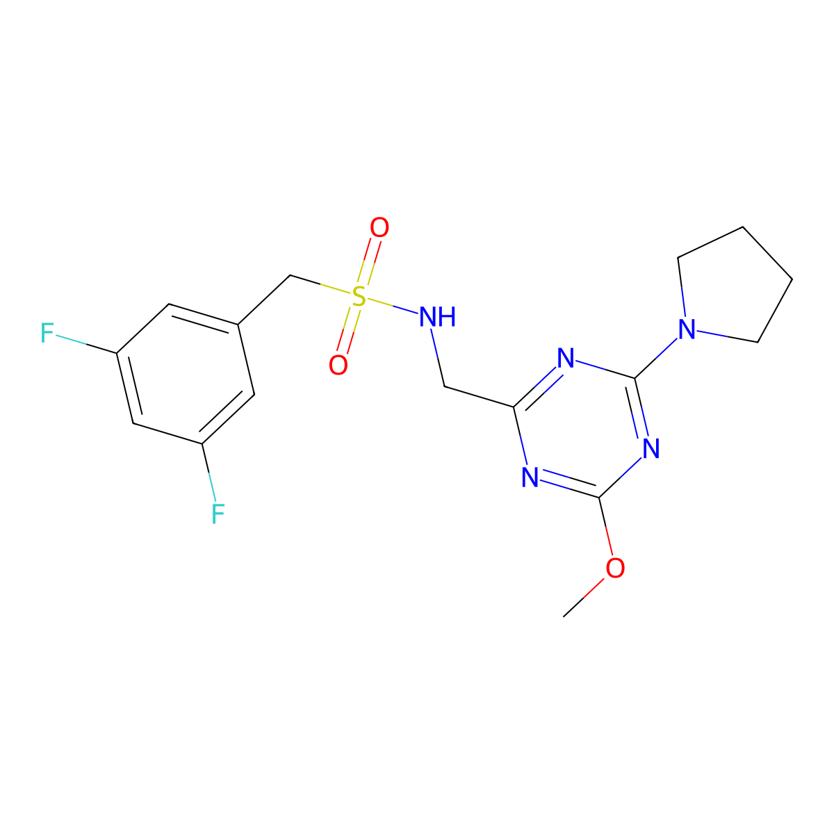 1-(3,5-difluorophenyl)-N-{[4-methoxy-6-(pyrrolidin-1-yl)-1,3,5-triazin-2-yl]methyl}methanesulfonamide molecular structure, CAS 2034540-71-9