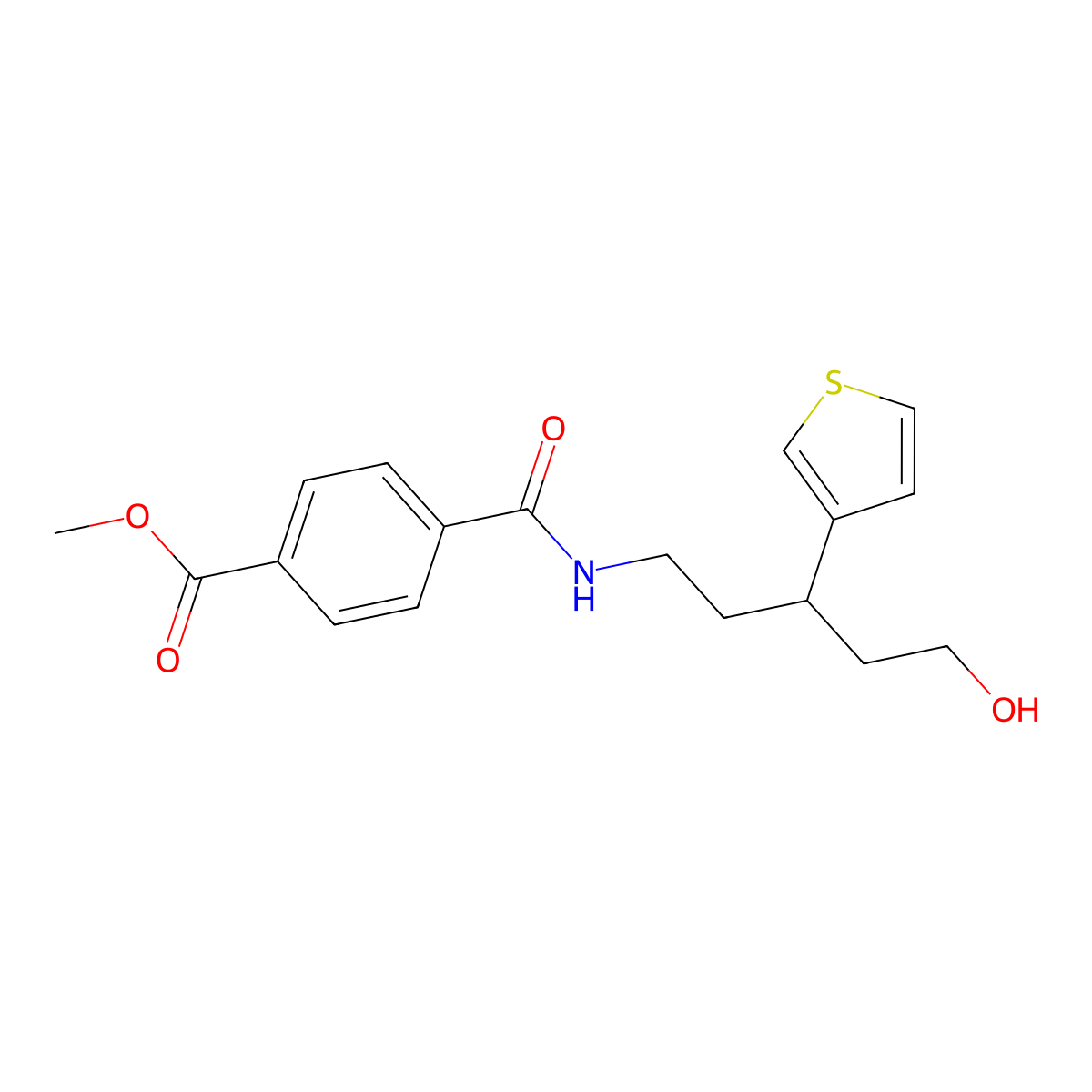 Methyl 4-((5-hydroxy-3-(thiophen-3-yl)pentyl)carbamoyl)benzoate molecular structure, CAS 2034540-73-1