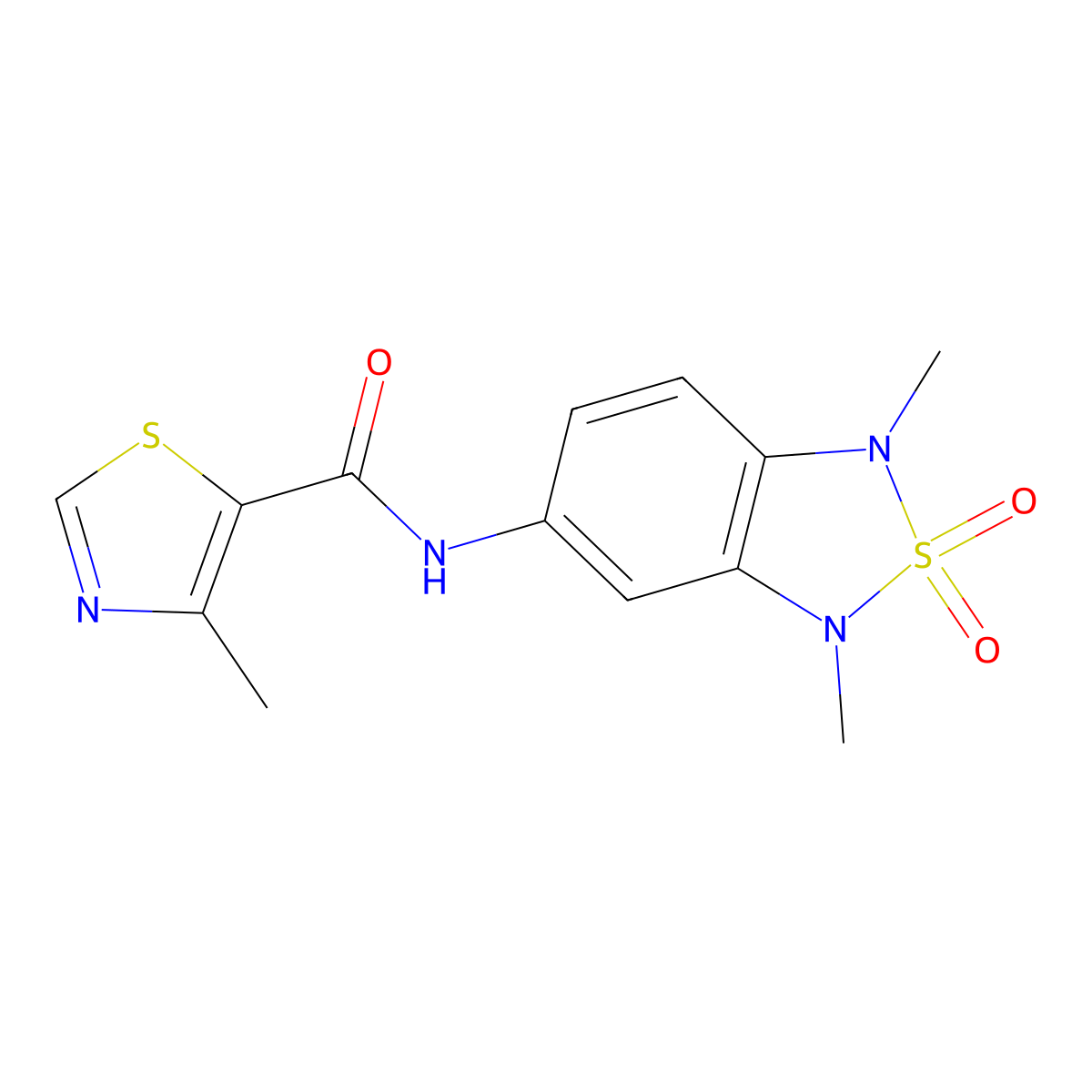 N-(1,3-dimethyl-2,2-dioxido-1,3-dihydrobenzo[c][1,2,5]thiadiazol-5-yl)-4-methylthiazole-5-carboxamide molecular structure, CAS 2034540-77-5