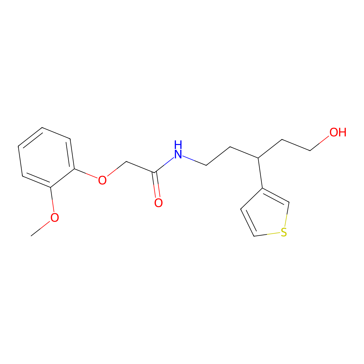 N-(5-hydroxy-3-(thiophen-3-yl)pentyl)-2-(2-methoxyphenoxy)acetamide molecular structure, CAS 2034540-81-1