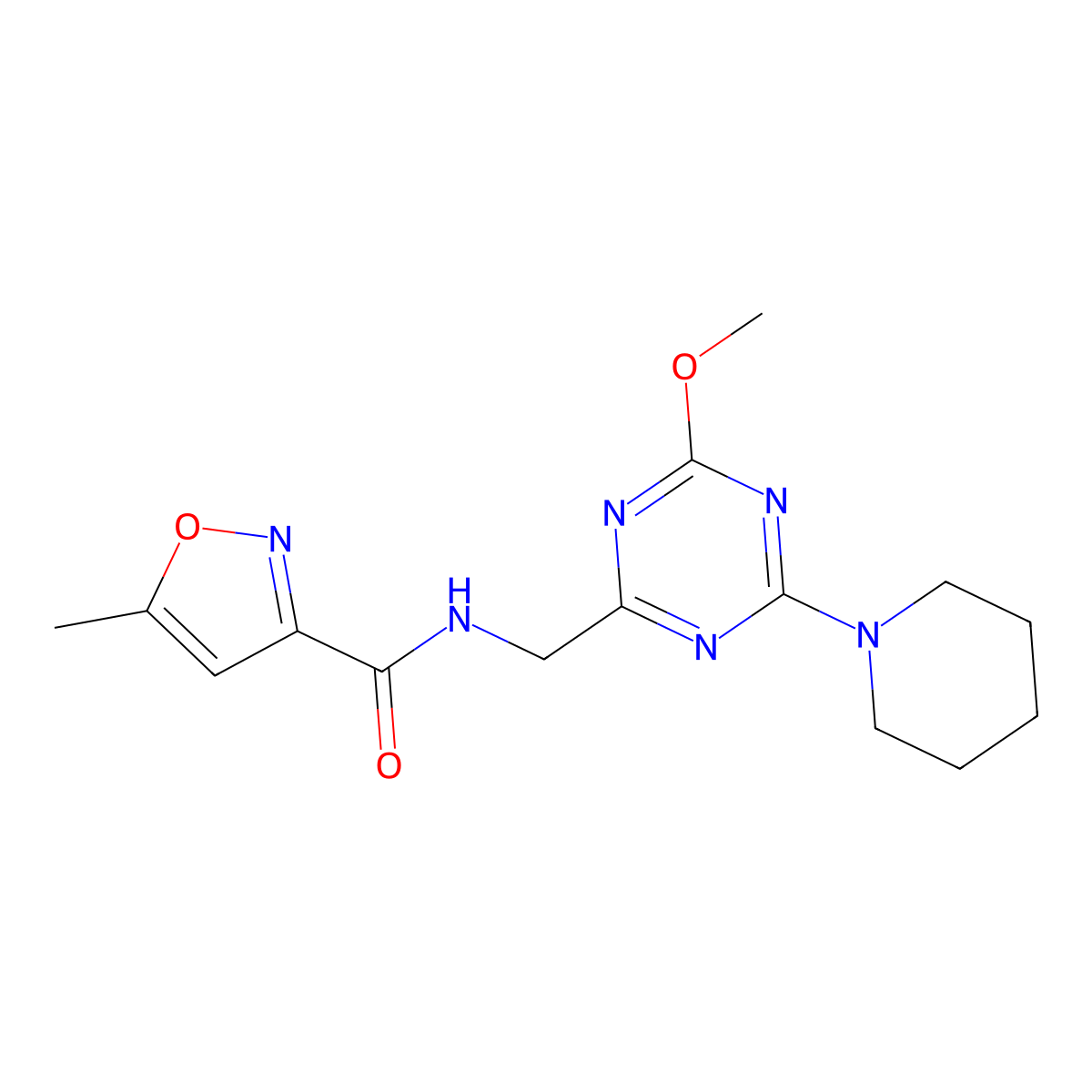 N-((4-methoxy-6-(piperidin-1-yl)-1,3,5-triazin-2-yl)methyl)-5-methylisoxazole-3-carboxamide molecular structure, CAS 2034540-83-3