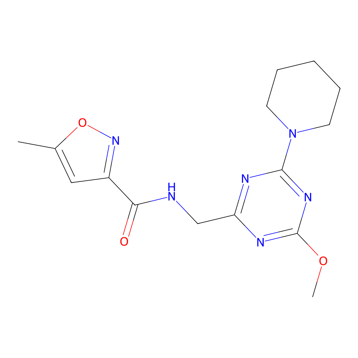 N-((4-methoxy-6-(piperidin-1-yl)-1,3,5-triazin-2-yl)methyl)-5-methylisoxazole-3-carboxamide molecular structure, CAS 2034540-83-3