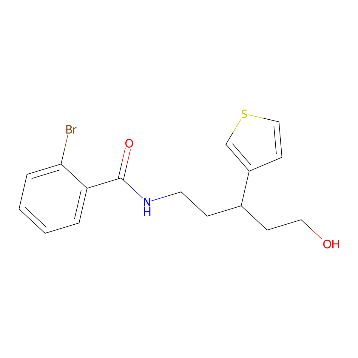 2-bromo-N-[5-hydroxy-3-(thiophen-3-yl)pentyl]benzamide molecular structure, CAS 2034540-86-6