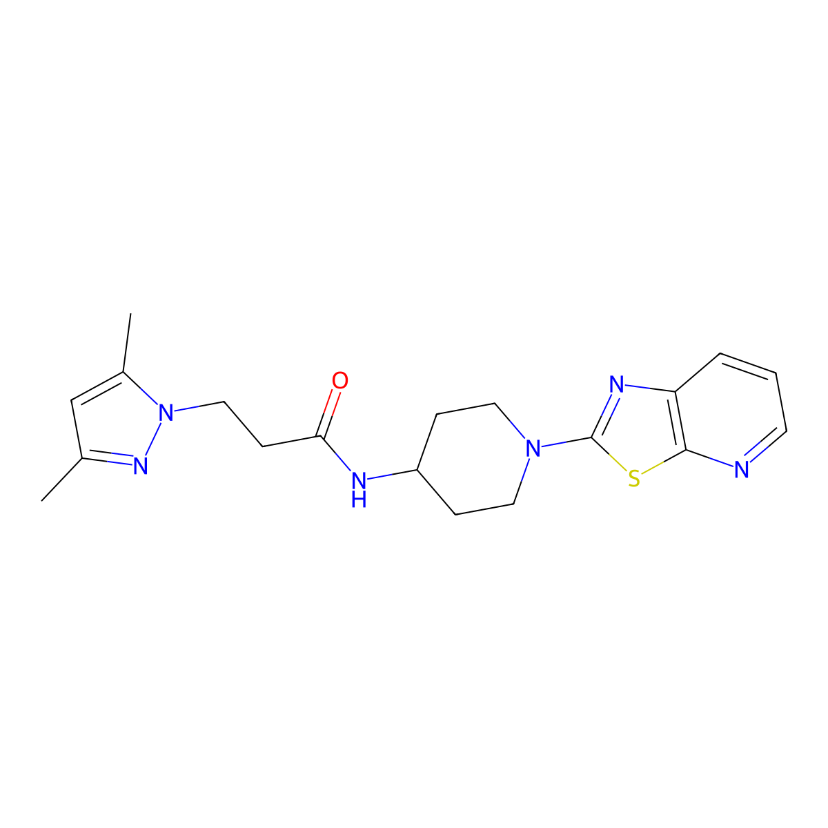 3-(3,5-dimethyl-1H-pyrazol-1-yl)-N-(1-(thiazolo[5,4-b]pyridin-2-yl)piperidin-4-yl)propanamide molecular structure, CAS 2034540-95-7