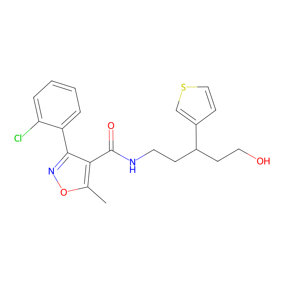 3-(2-chlorophenyl)-N-(5-hydroxy-3-(thiophen-3-yl)pentyl)-5-methylisoxazole-4-carboxamide molecular structure, CAS 2034541-06-3