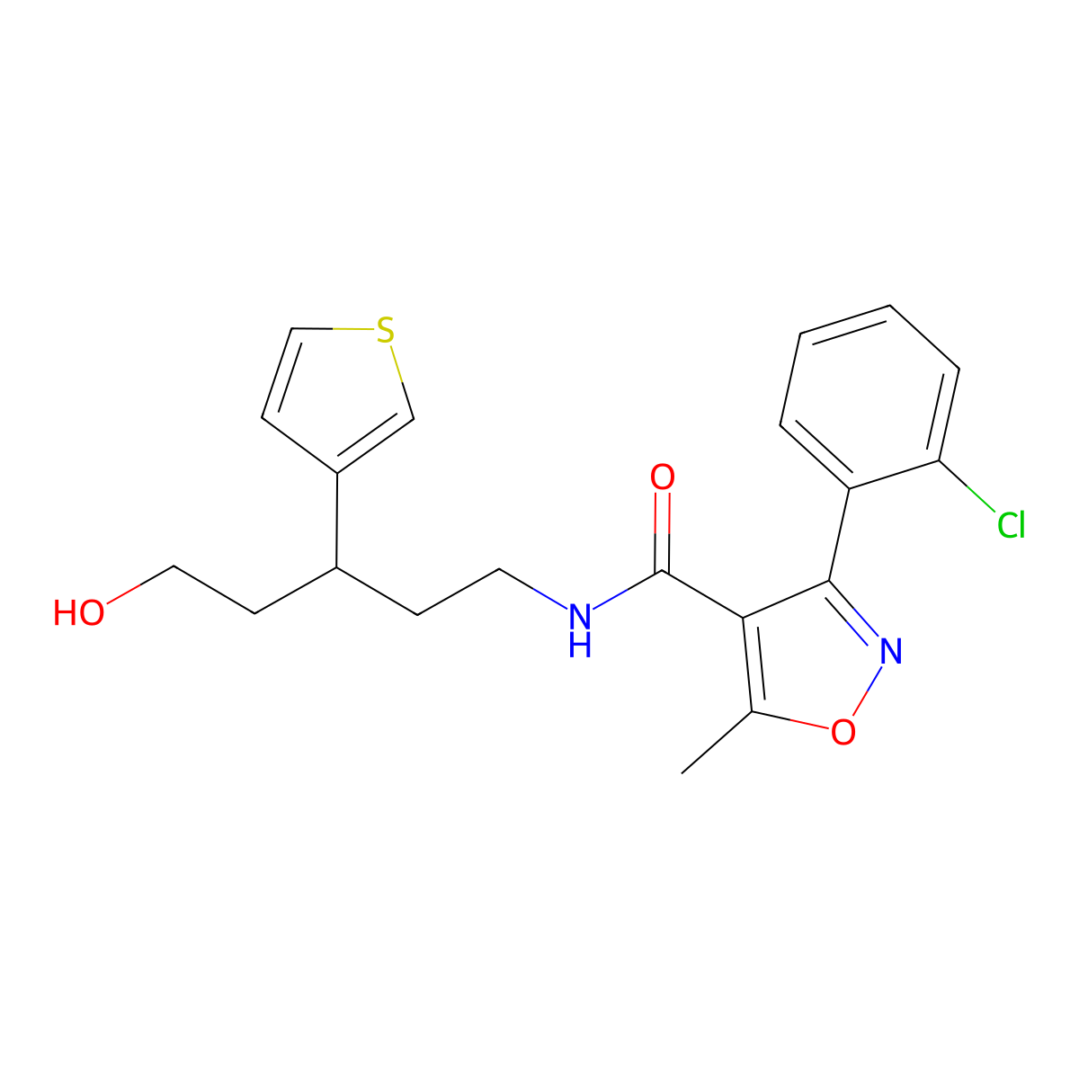 3-(2-chlorophenyl)-N-(5-hydroxy-3-(thiophen-3-yl)pentyl)-5-methylisoxazole-4-carboxamide molecular structure, CAS 2034541-06-3