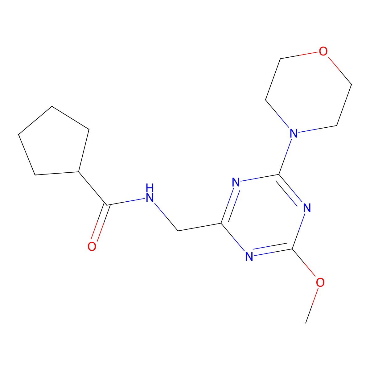N-((4-methoxy-6-morpholino-1,3,5-triazin-2-yl)methyl)cyclopentanecarboxamide molecular structure, CAS 2034541-07-4