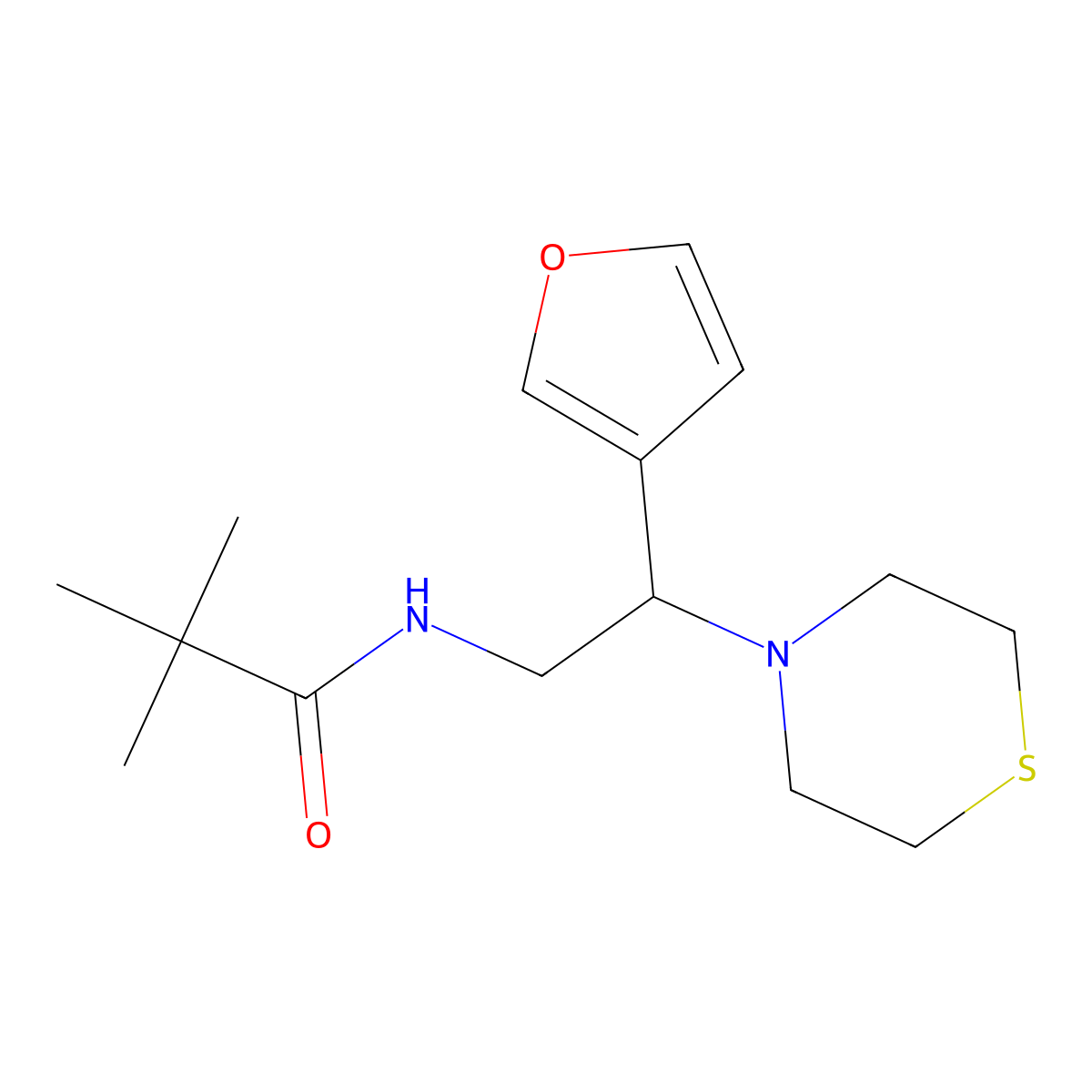 N-(2-(furan-3-yl)-2-thiomorpholinoethyl)pivalamide molecular structure, CAS 2034541-08-5