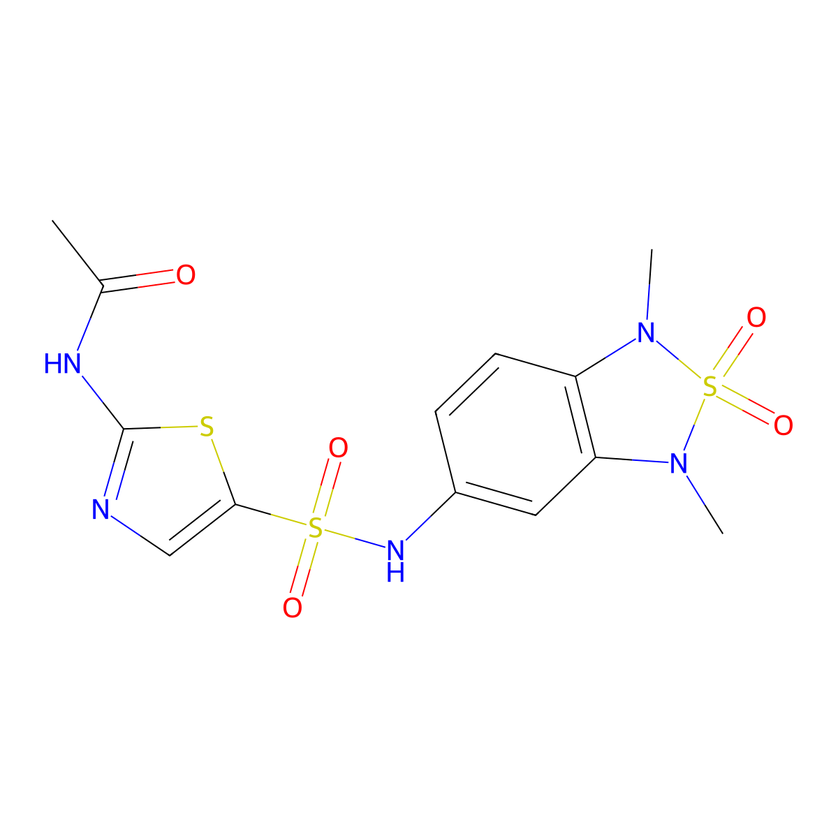 N-(5-(N-(1,3-dimethyl-2,2-dioxido-1,3-dihydrobenzo[c][1,2,5]thiadiazol-5-yl)sulfamoyl)thiazol-2-yl)acetamide molecular structure, CAS 2034541-10-9