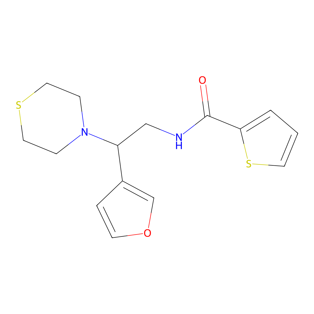 N-(2-(furan-3-yl)-2-thiomorpholinoethyl)thiophene-2-carboxamide molecular structure, CAS 2034541-14-3