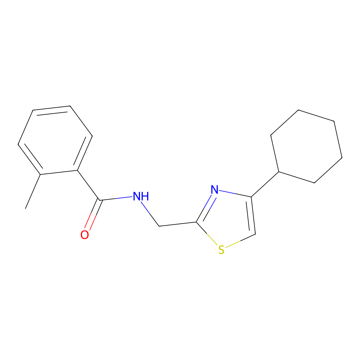 N-((4-cyclohexylthiazol-2-yl)methyl)-2-methylbenzamide molecular structure, CAS 2034541-16-5