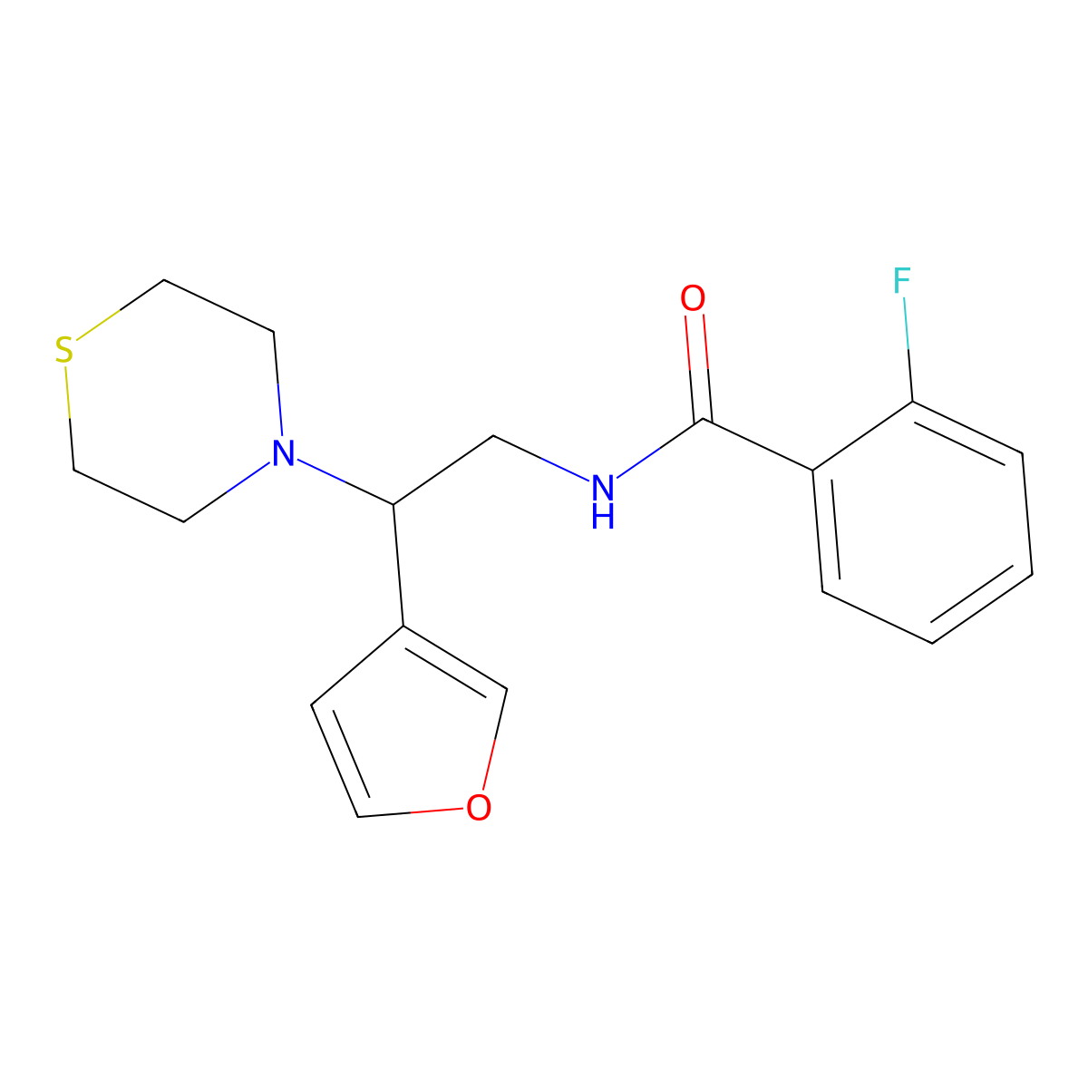 2-fluoro-N-(2-(furan-3-yl)-2-thiomorpholinoethyl)benzamide molecular structure, CAS 2034541-19-8