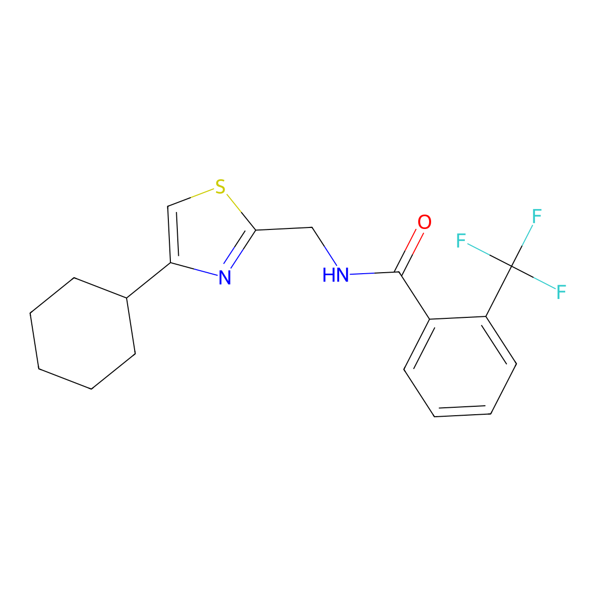N-((4-cyclohexylthiazol-2-yl)methyl)-2-(trifluoromethyl)benzamide molecular structure, CAS 2034541-20-1