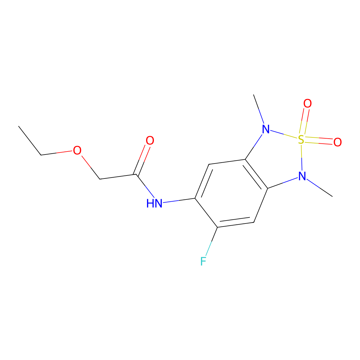 2-ethoxy-N-(6-fluoro-1,3-dimethyl-2,2-dioxido-1,3-dihydrobenzo[c][1,2,5]thiadiazol-5-yl)acetamide molecular structure, CAS 2034541-23-4
