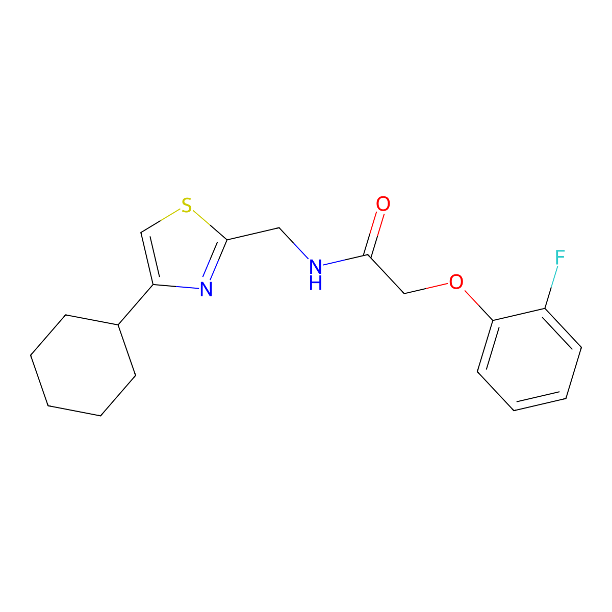 N-((4-cyclohexylthiazol-2-yl)methyl)-2-(2-fluorophenoxy)acetamide molecular structure, CAS 2034541-24-5