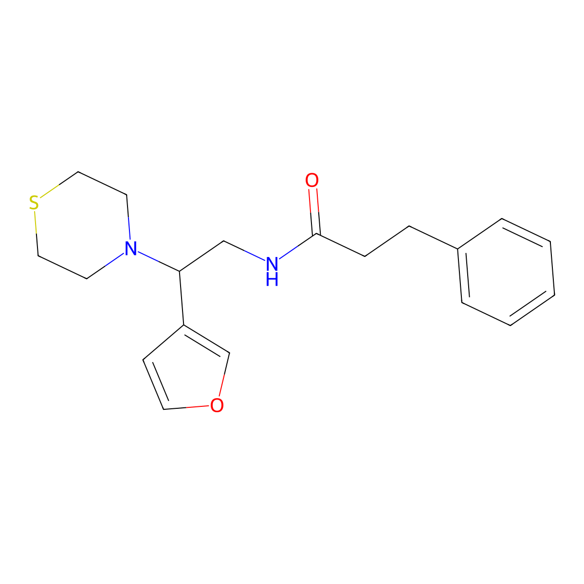 N-(2-(furan-3-yl)-2-thiomorpholinoethyl)-3-phenylpropanamide molecular structure, CAS 2034541-27-8