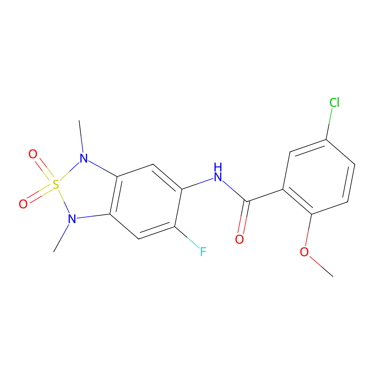 5-chloro-N-(6-fluoro-1,3-dimethyl-2,2-dioxido-1,3-dihydrobenzo[c][1,2,5]thiadiazol-5-yl)-2-methoxybenzamide molecular structure, CAS 2034541-28-9