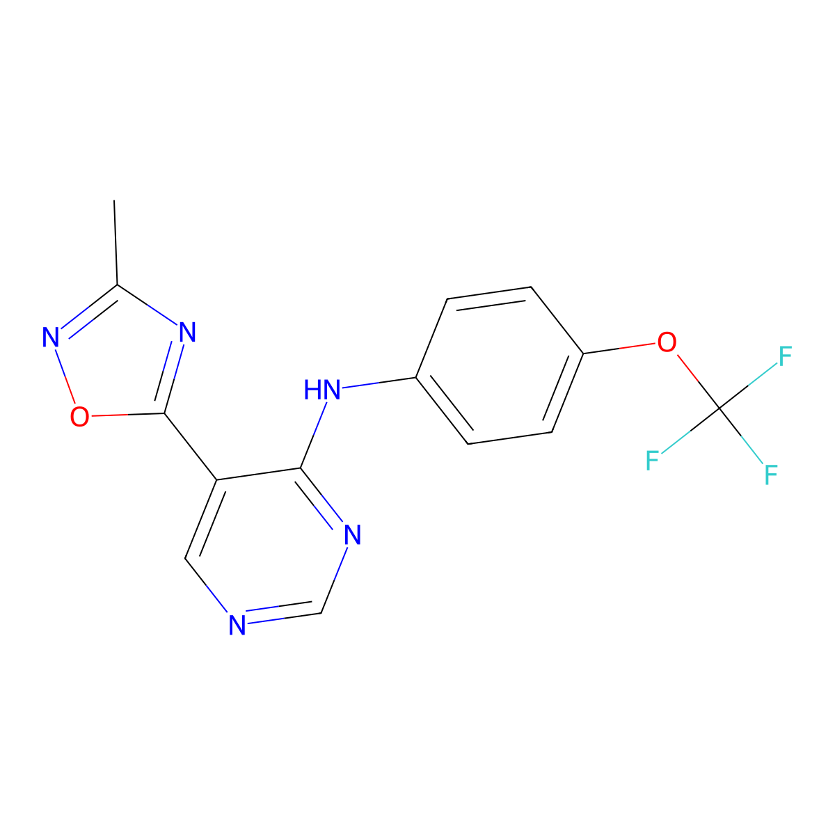5-(3-methyl-1,2,4-oxadiazol-5-yl)-N-[4-(trifluoromethoxy)phenyl]pyrimidin-4-amine molecular structure, CAS 2034541-31-4